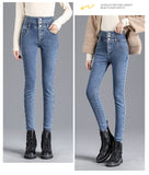  Winter Thick Velvet Women Jeans Fleece Elastic Warm High Waist Skinny Y2K Jean Slim Fit Stretch Ladies Denim Pants Mart Lion - Mart Lion