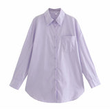 Green Women's Oversize Shirt 100% Cotton Blouse Autumn Casual Basic Top Long Sleeve Loose Beautiful Blouses Mart Lion Purple S 