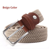 Stretch Canvas Leather Belts for Men's Female Casual Knitted Woven Military Tactical Strap Elastic Belt for Pants Jeans Mart Lion Beige 100cm 