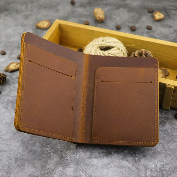 Retro handmade wallet short simple two-fold leather genuine cowhide wallet real pickup bag Mart Lion   