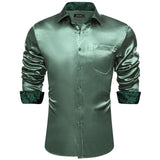 Sage Green Paisley Stretch Satin Tuxedo Shirt Contrasting Colors Long Sleeve Shirts Men's Designer Clothing Mart Lion CY-2262 L 