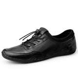 Men's Shoes Genuine Leather Lace Up Luxury Loafers Sneakers Solid Color Black Breathable Casual Mart Lion Black 38 