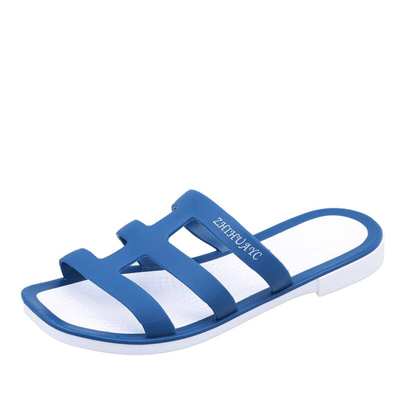 Women Shoes Simple Solid Color Slippers Beach Flip-Flops Non-Slip Flat Ladies Outdoor Soft Slippers Mart Lion Blue 36 