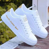 Men's Casual Shoes Lightweight Breathable White Shoes Flat Lace-Up Skateboarding Sneakers Travel Tenis Masculino Mart Lion 8616-White gold 39 