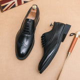 Men Oxford Shoes Classic Handmade Pu Pointed Toe Lace Comfortable Non-slip Business brown black men shoes - MartLion
