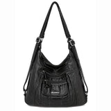 Genuine Leather Handbags Multifunction Casual Tote Bag Bagpack Mochilasr Women Shoulder Ladies bags Mart Lion Black-50  