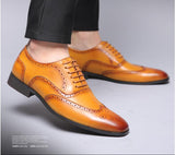  Men Classic Retro Brogue Shoes Men's Lace-Up Leather Dress Office Flats Wedding Party Oxfords Mart Lion - Mart Lion