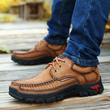 Men's Hiking Outdoor Boots Leather Shoes Cowhide Trendy Pigskin Non-slip Sole Comfort Stable  Hard-Wearing Mart Lion   