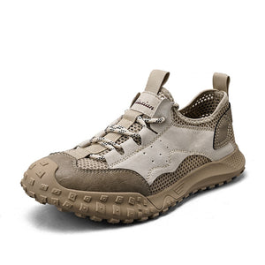 Genuine Leather Men's Hiking Shoes Breathable Tactical Combat Army Boots Desert Training Sneakers Anti-Slip Trekking Mart Lion Beige 5.5 
