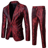 Men's Casual Slim Suit Sets printed Tuxedo Wedding formal dress Blazer stage performances Suit Mart Lion BTZ02 red M 