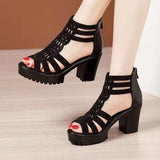 Heels Gladiator Sandals Woman Open Head Rivet Block Heel Platform Shoes Summer Back Zip Mart Lion black 35 
