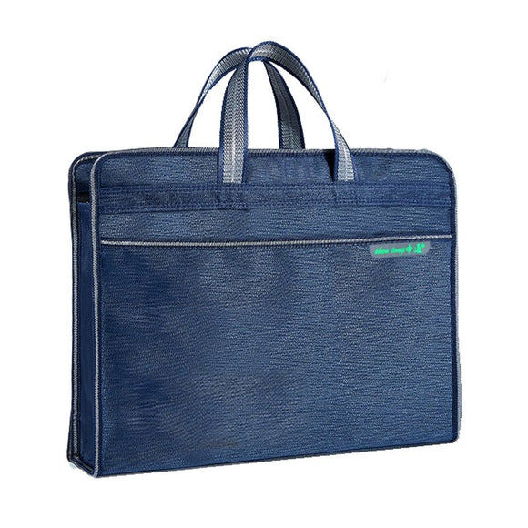 Briefcase Portable Document Bag Canvas Men's And Women A4 Office Zipper Multi-layer Waterproof Information Conference Bag Mart Lion Blue  