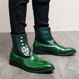 Men's Brogue Ankle Boots Green Black Classic Retro Brock Short Zapatos Hombre Mart Lion   