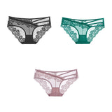 3pcs Lace Underwear For Women Low Waist Briefs Female Transparent Mesh Ladies Solid Panties Mart Lion black-green-pink M China|3PCS