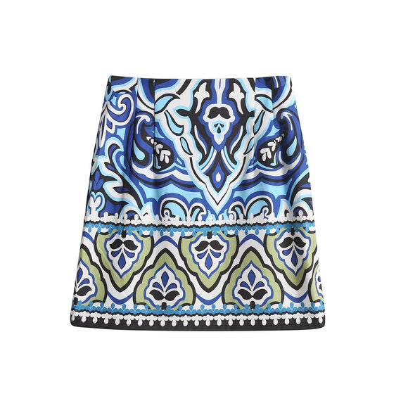 Women Printed Skirt Sets Summer Elegant Thin Long Sleeve Tops High Waist A-Line Mini Dress Casual Outwear Mart Lion Skirts XS 