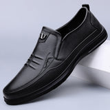 Classic Men Flexible Casual Shoes Sewing Genuine Leather  Breathable Flats Loafers Male Driving Office Mart Lion Black 38 