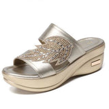 Women Summer Slippers Ladies Glitter PU Wedges Shoes Casual Slingbacks Sandals Platform Woman Flat Slippers Mart Lion   