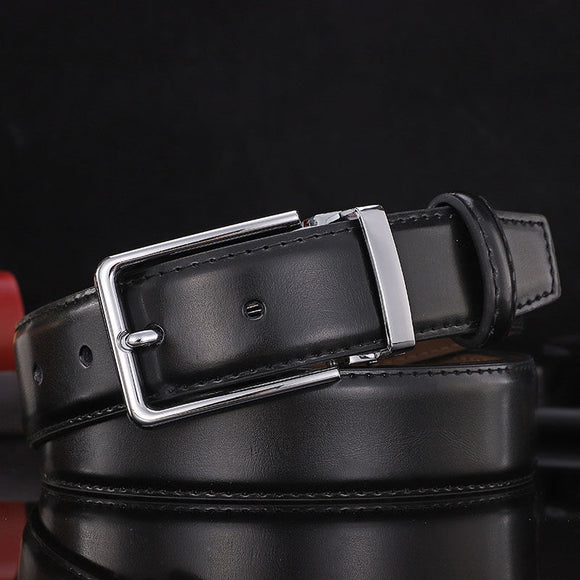 Men's Pin Buckle Leather Texture Luxury Brand Design Belt Loop Simple Casual Trend Youth Pants Belt Mart Lion 91 Black CN 70CM Europe55