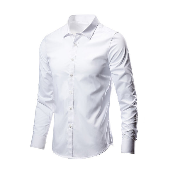 Men's Casual Long Sleeved Shirt Classic Fit White Blue Black Smart Social Dress Premium Mart Lion White M China