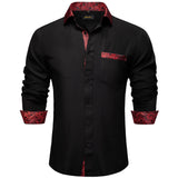 Black Dress Shirts Men's Clothing Long Sleeve Tuxedo Social Casual Splicing Paisley Collar Cuff Men's Shirt Mart Lion CY-2245 S 