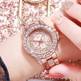 Casual Ladies Quartz Watch Rhinestone Women Rose Gold Wristwatch Feminino Reloj Mujer Mart Lion RoseWhite  