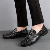 Men's Casual Shoes Genuine Leather Crocodile pattern cowhide Breathable Shoes Slip On soft Moccasins Mart Lion   