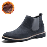 Autumn Winter Chelsea Boots Men's British Style Suede Leather Shoes Slip on Casual Ankle masculina Mart Lion C510 Gray Fur 38 