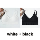 2Pcs Women Tank Crop Top Seamless Underwear Female Crop Tops Lingerie Intimates With Removable Padded Camisole Mart Lion black and white L China