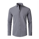 Four Season Classic Non-iron Men's Long Sleeved Casual Shirt Solid Color Mercerized Vertical Shirts Mart Lion grey 38 45kg-53kg 