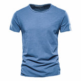 100% Cotton Men's T-shirt Casual Soft Fitness Summer Thin Home Clothes O-Neck Short Sleeve Soild Mart Lion F038-JeansBlue CN Size S 50-55kg 