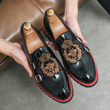 Men Monk Loafers PU Solid Color Round Toe Double Buckle Exquisite Embroidery Dress Shoes - MartLion