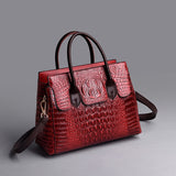 Women Handbag Genuine Leather Bags Crocodile Luxury Handbags Bags Designer Crossbody Bags Female Retro Tote Handbags Mart Lion Burgundy  