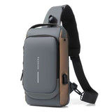 Men's Waterproof USB Oxford Crossbody Bag Anti-theft Shoulder Sling Multifunction Short Travel Messenger Chest Pack For Male Mart Lion gray 3 16 x 9.5 x33 cm 