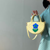  Niche design cream yellow contrast color semicircle flower bag wome summer high-end messenger bag Mart Lion - Mart Lion