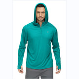 Men's UPF 50+ Rash Guard Swim Shirt Athletic Hooded Long Sleeve Fishing Hiking Workout Quick Dry Shirts with Zipper Pullover Mart Lion Peacock Blue S 