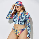 Bikini Suit Ladies Split Swimwear Print Swimsuit Beachwear Long Sleeve Sunscreen Women Mart Lion 07 XXL 