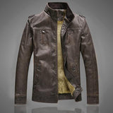 Retro Motorcycle Leather Jacket Men's Fleece Autumn Winter PU Leather Thick Coat Men's Leather - Mart Lion