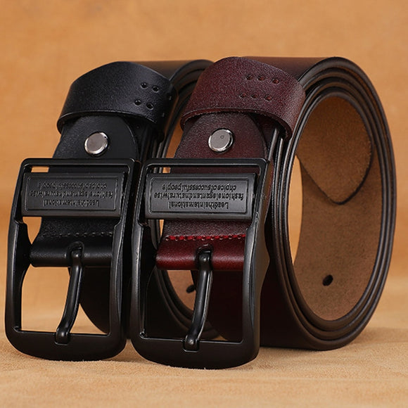  Men's Genuine Leather Belts Cowboy Black Buckle Belt Luxury Jeans Strap Mart Lion - Mart Lion