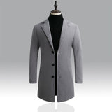 Men's Woolen Coat Korean Style Slim Mid-Length Windbreaker Mart Lion Light Grey M 
