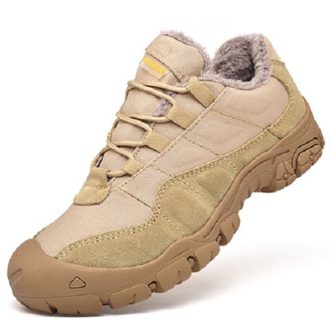Outdoor Men's Hiking Shoes Waterproof Breathable Tactical Combat Army Boots Desert Training Sneakers Anti-Slip Trekking Mart Lion Plush Beige 6.5 