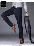  Winter Men Fleece Warm Jeans Classic Style Casual Thicken Regular Fit Denim Pants Black Blue Trousers Mart Lion - Mart Lion