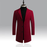 Men's Woolen Coat Korean Style Slim Mid-Length Windbreaker Mart Lion Wine red M 