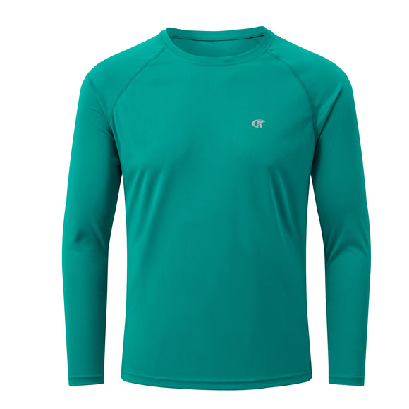 Men's UPF 50+ Rash Guard T-Shirt Athletic Crewneck Sweatshirt Long Sleeve Fishing Hiking Workout Outdoor Pullover Mart Lion Turquoise S China