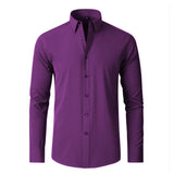 Four Season Classic Non-iron Men's Long Sleeved Casual Shirt Solid Color Mercerized Vertical Shirts Mart Lion purple 38 45kg-53kg 