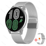 Smart Watch Round Waterproof Smartwatch Men's Women Fitness Tracker Blood Pressure Monitor for Android IOS Smart Clock Mart Lion Mesh belt silver  