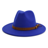 Fedora Hat Men's Women Brown Leather Belt Decoration Felt Hats Autumn Winter Imitation Woolen For Women British Style Felt Hat Mart Lion Royal blue 56-58cm 