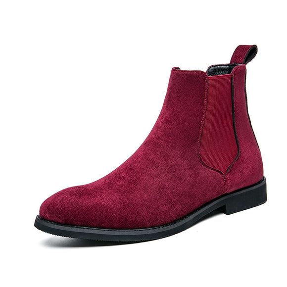 Chelsea Boots Men's Wine Red Black Faux Suede Low-heeled Handmade Mart Lion Red 38 
