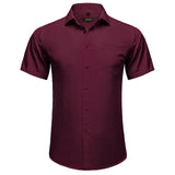 Summer Short Sleeve Shirts for Men's Single Pocket Standard Fit Button Down Purple White Solid Cotton Casual Shirt Mart Lion   