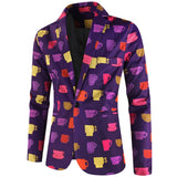 Purple Cute Suits Men's Heart Cup Print Blazer Slim Masculimo Vinatge Dress Club Suit Jackets Homme Mart Lion   