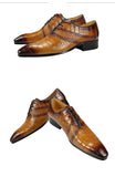 Men's Brown Leather Oxford Dress shoes Pointed Toe Derby Wedding Special design Crocodile Grain Genuine sapatos Mart Lion   